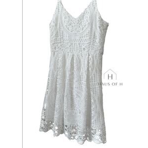 Rebellion White Lace Sleeveless A-Line Knee Length Dress Size L